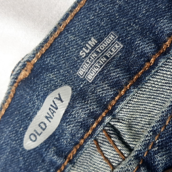 Old Navy Slim Built In Tough Flex 33x32 Distressed Plaid Patchwork Blue Jeans - Picture 5 of 17